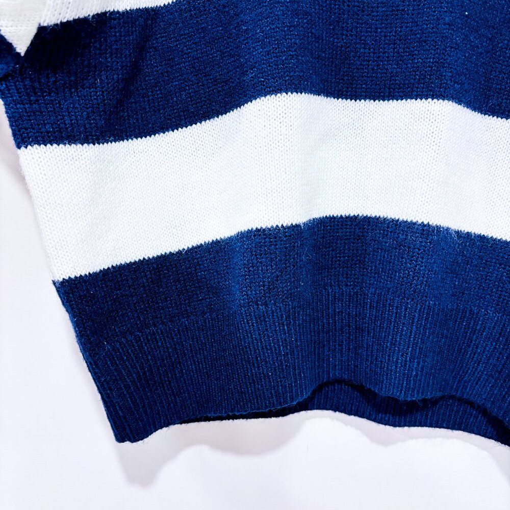 H&M Navy & White Striped Cropped Knit Sweater Mock Neck | Medium * - Picture 6 of 7